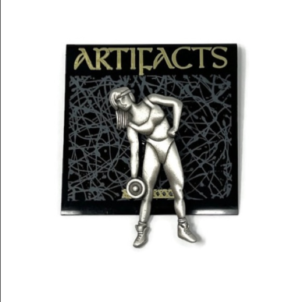 JJ Jonette Artifacts Woman Lifting Weights Pin on Original Card